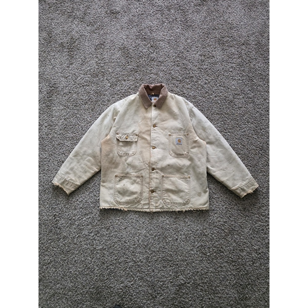 Vintage Carhartt Faded Brown Chore Jacket Size L Blanket Lined
